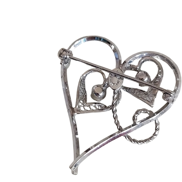 Vintage Sterling Silver Aurora Borealis Filigree Heart Brooch Pin - Picture 6 of 12